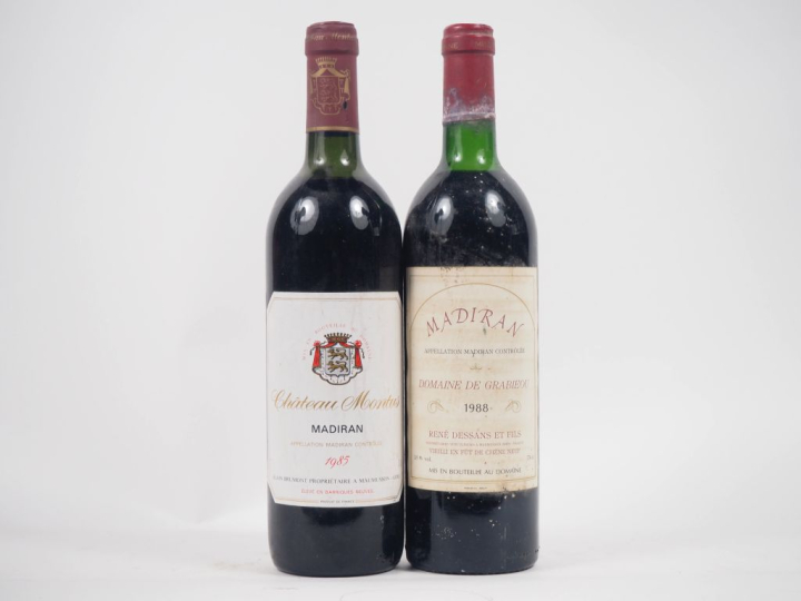 2 BOUTEILLES MADIRAN : 1 CHÂTEAU MONTUS - 1985 / 1 DOMAINE DE GRABIEOU