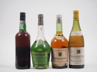 Vente aux enchères 4 BOUTEILLES : 1 PORTO BURMESTER SE / 1 IZARRA VERTE / 1 BAUMANIÈRES C