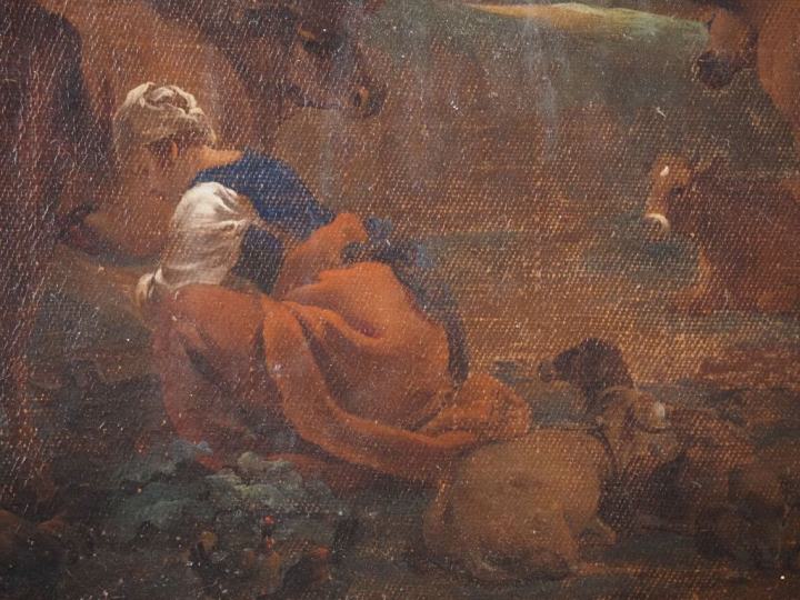 Jan MIEL (Attribué à) "Scène paysanne devant une ferme". Huile sur toi