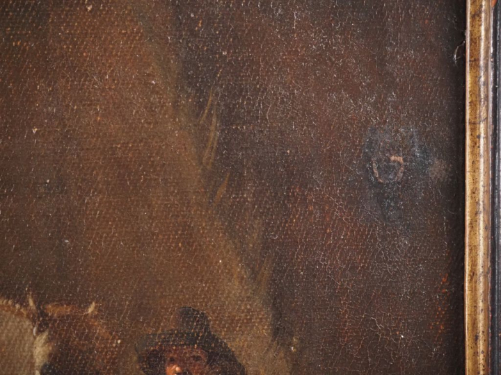 Jan MIEL (Attribué à) "Scène paysanne devant une ferme". Huile sur toi