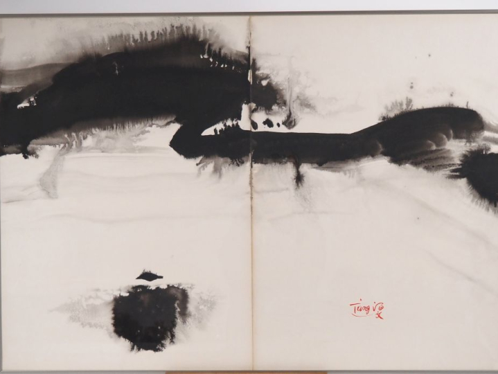 T'ANG HAYWEN.  "Composition en diptyque".  Encre sur papier Signée en 