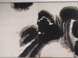 Vente aux enchères T'ANG HAYWEN.  "Composition en diptyque".  Encre sur papier Signée en 