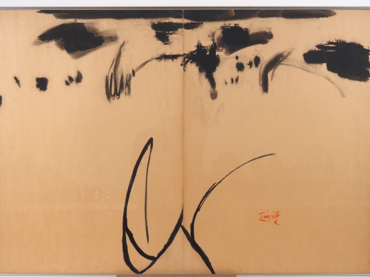 T'ANG HAYWEN.  "Composition en diptyque".  Encre sur papier Signée en 