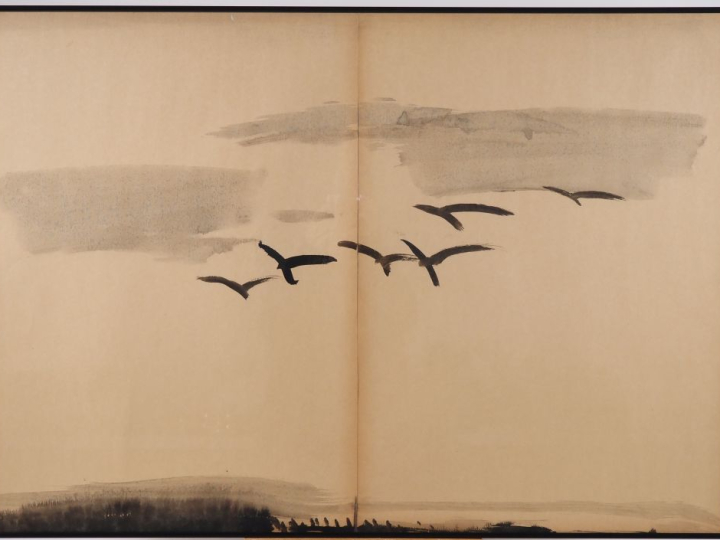 T'ANG HAYWEN.  "Composition en diptyque".  Encre sur papier Porte au d