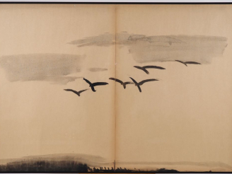 Vente aux enchères T'ANG HAYWEN.  "Composition en diptyque".  Encre sur papier Porte au d