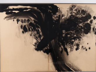 Vente aux enchères T'ANG HAYWEN.  "Composition en diptyque".  Encre sur papier Porte au d