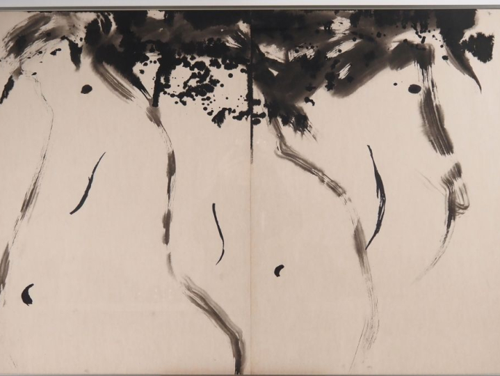 T'ANG HAYWEN.  "Composition en diptyque".  Encre sur papier Porte au d