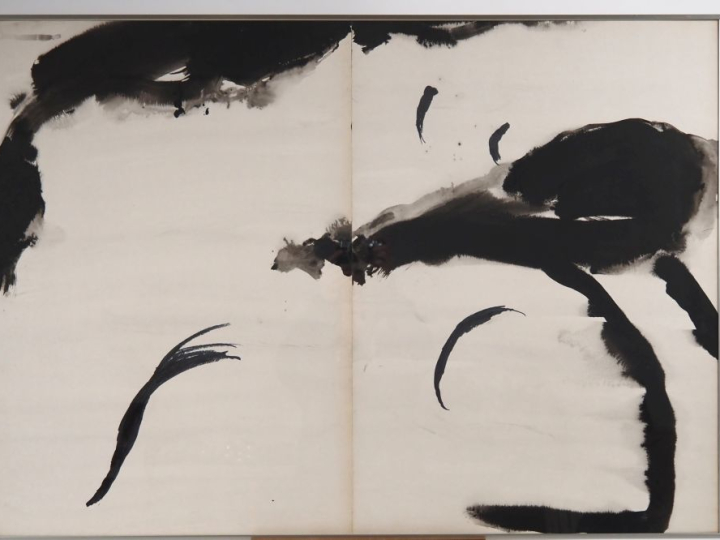 T'ANG HAYWEN.  "Composition en diptyque".  Encre sur papier Porte au d