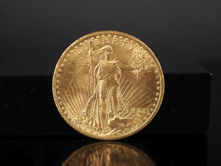 Pièce de 20 Dollars or, 1908. FRAIS ACHETEURS 5% TTC.