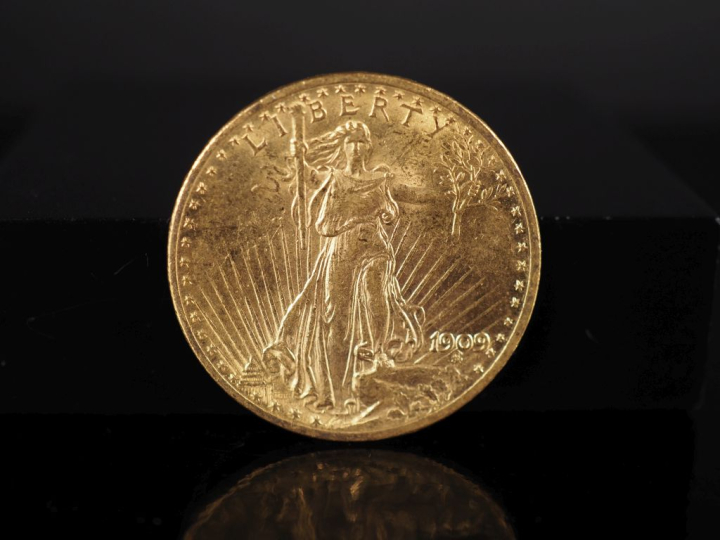 Pièce de 20 Dollars or, 1909. FRAIS ACHETEURS 5% TTC.