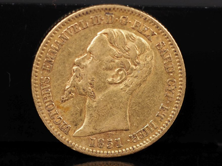 Pièce de 20 Lires or, 1851. FRAIS ACHETEURS 10% TTC.