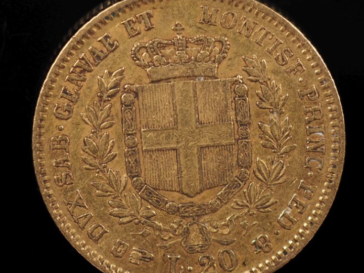 Pièce de 20 Lires or, 1851. FRAIS ACHETEURS 10% TTC.