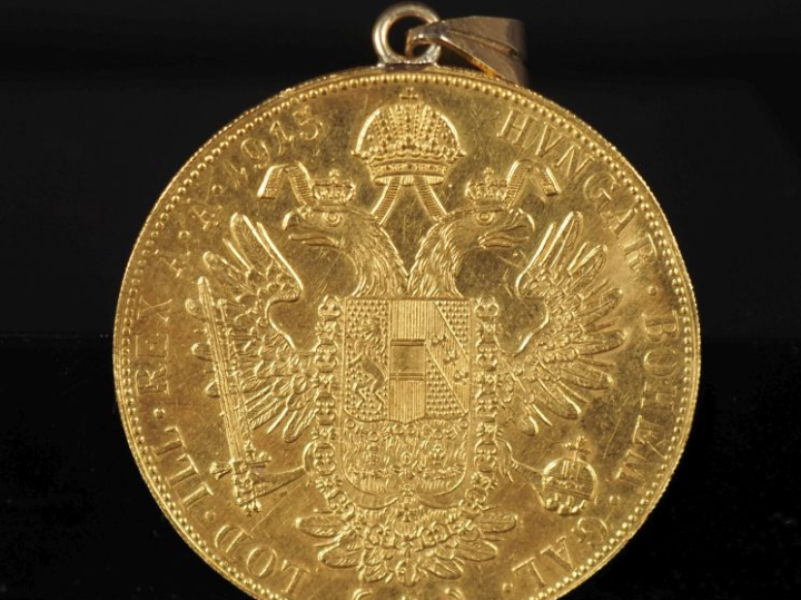 Pendentif en or jaune 750, serti d'une pièce de 4 Ducat, François Jose