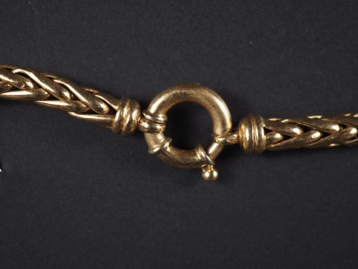 Collier souple en or jaune 750, maille palmier.  Long. 43 cm Poids. 33