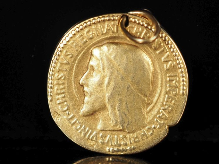 Médaille religieuse double faces en or jaune 750, figurant sur l'une d