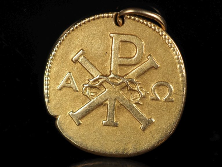 Médaille religieuse double faces en or jaune 750, figurant sur l'une d