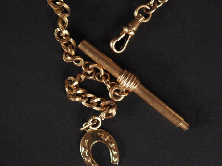 Giletière en or jaune 750, maille gourmette, agrémentée d'un fer à che