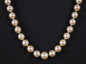 Vente aux enchères Collier de perles blanches.  Joli fermoir rectangulaire et chainette d