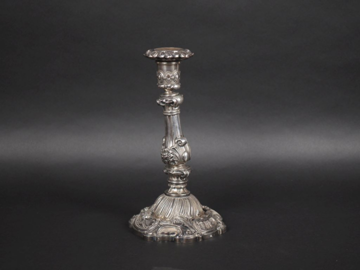 Grand bougeoir en argent de style Louis XV en argent 925, poinçon Mine