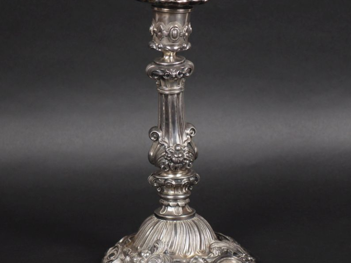 Grand bougeoir en argent de style Louis XV en argent 925, poinçon Mine