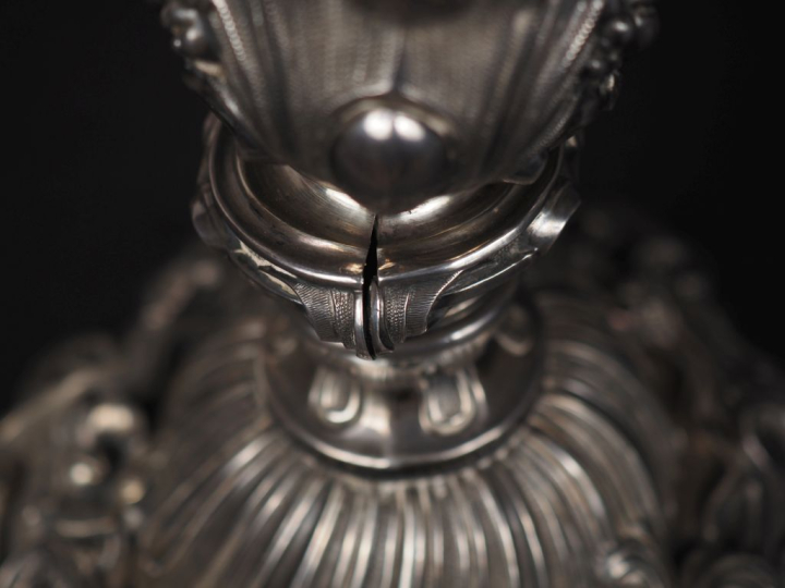 Grand bougeoir en argent de style Louis XV en argent 925, poinçon Mine