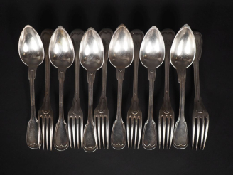 Vente aux enchères Suite de six grands couverts en argent 925, poinçon Minerve, modèle à 