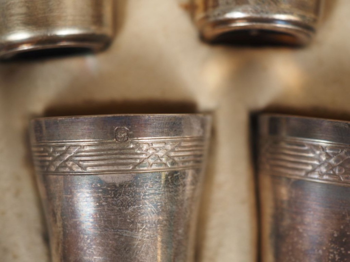 Suite de douze verres à liqueur de style Louis XVI en argent 925, poin