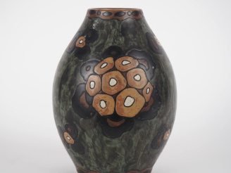 Vente aux enchères Charles CATTEAU. Keramis Vase ovoïde Art Déco en grès à décor polychro