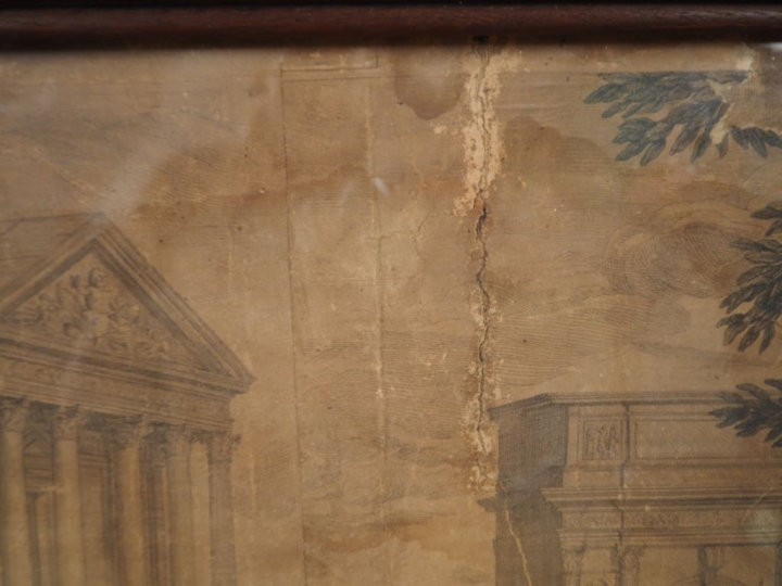 Grande gravure XVIIème d'après Charles Lebrun. Dim. 73 x 167 cm. (Mauv