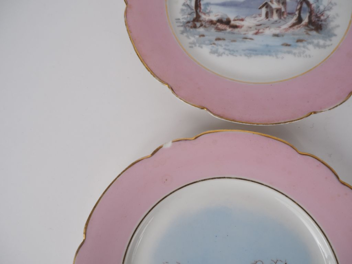 Suite de 8 assiettes à dessert en porcelaine fin XIXème à décor polych