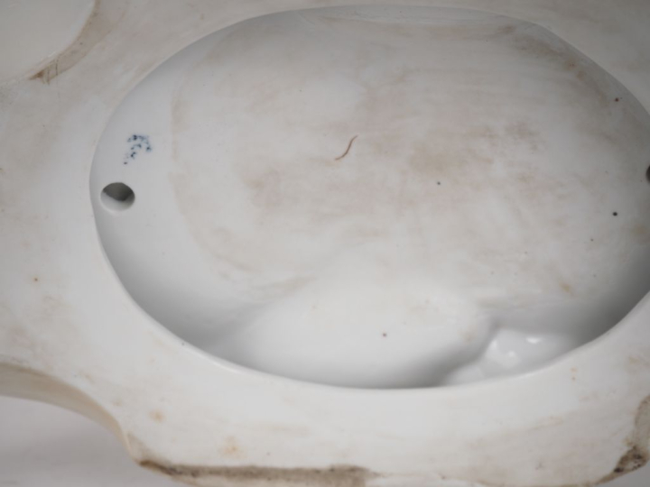 Grand vide poche en porcelaine polychrome à décor d'enfant et de cygne