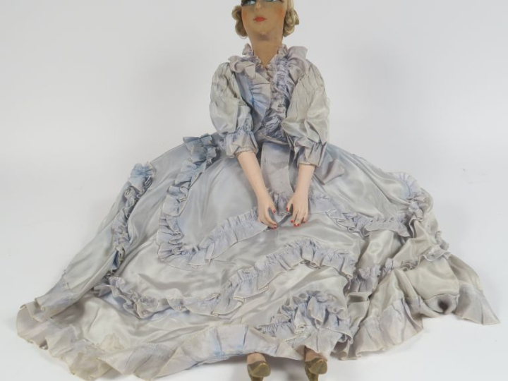 Grande poupée de boudoir en état d'usage 80 cm Circa 1920.