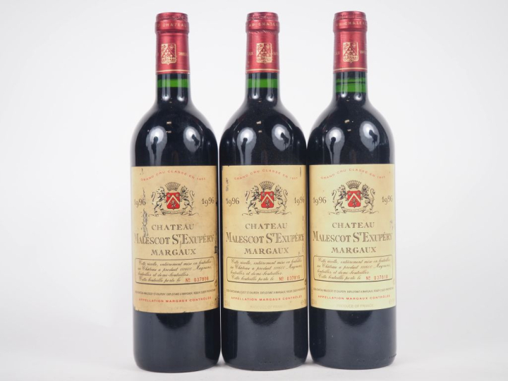 3 BOUTEILLES CHÂTEAU MALESCOT ST EXUPÉRY GCC MARGAUX - 1996 - ES/ELA