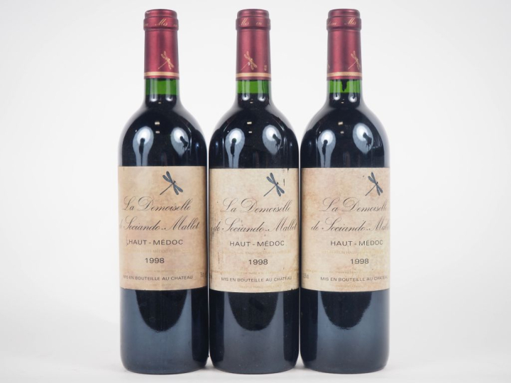 3 BOUTEILLES LA DEMOISELLE DE SOCIANDO MALLET HAUT MÉDOC - 1998 - ET
