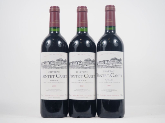 Vente aux enchères 3 BOUTEILLES CHÂTEAU PONTET CANET GCC PAUILLAC - 2001 -  1 ÉTIQUETTE L