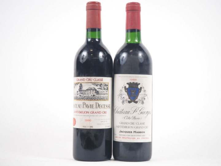 2 BOUTEILLES : 1 CHÂTEAU PAVIE DECESSE GC ST ÉMILION - 1986 - ELS / 1 