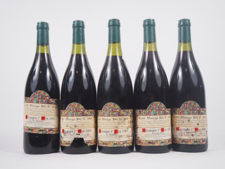 5 BOUTEILLES MARANGES 1er CRU "CLOS DES ROIS" LIONEL DUFOUR - 1992 - 2