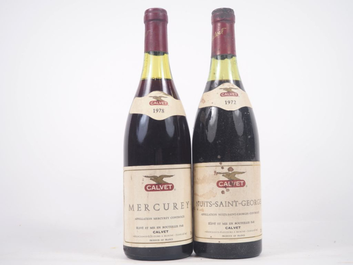 2 BOUTEILLES CALVET : 1 NUITS ST GEORGES 1972 ELT / 1 MERCUREY 1978