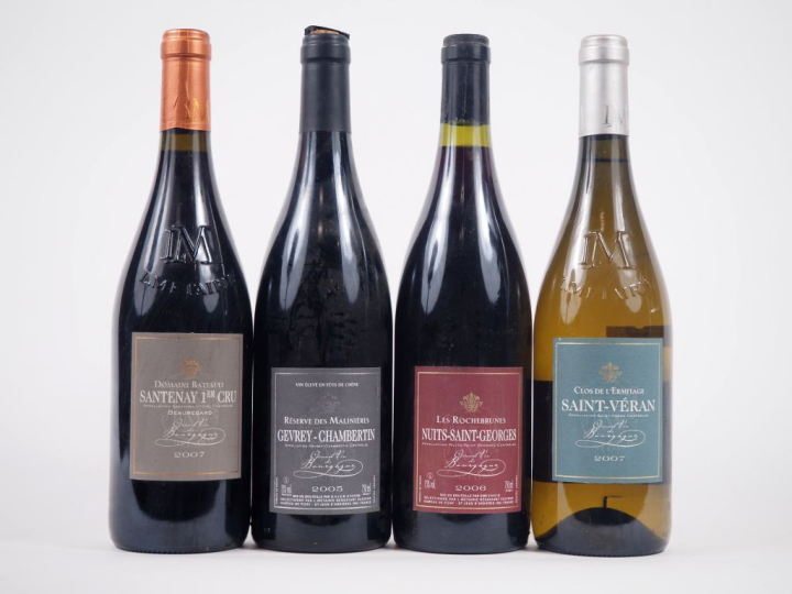 4 BOUTEILLES : 1 SANTENAY 1er CRU DOMAINE BATTAULT - 2007 / 1 GEVREY C