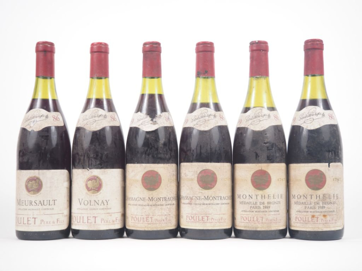 6 BOUTEILLES POULET PÈRE ET FILS 1986 : 2 MONTHÉLIE / 2 CHASSAGNE MONT
