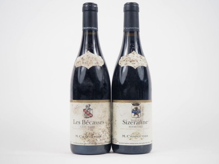 2 BOUTEILLES M. CHAPOUTIER : 1 CÔTE ROTIE "LES BÉCASSES" - 2007 - ES /