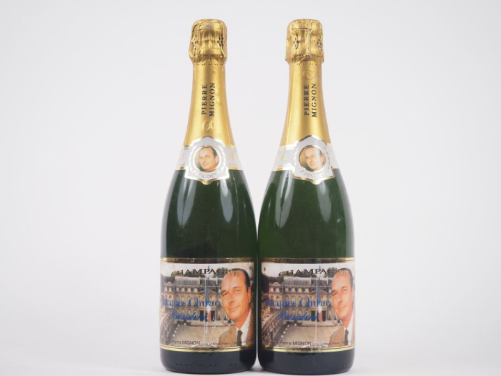 2 BOUTEILLES CHAMPAGNE PIERRE MIGNON "JACQUES CHIRAC PRÉSIDENT"