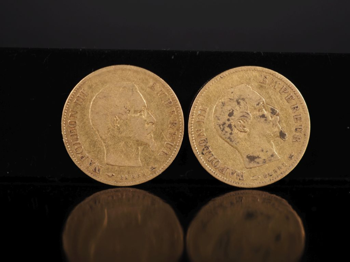 Deux pièces de 10 Francs or, 1858-A et 1858-A.  FRAIS ACHETEURS 10% HT