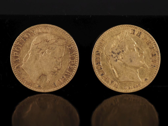 Vente aux enchères Deux pièces de 10 Francs or, 1864-A et 1866. FRAIS ACHETEURS 10% HT.
