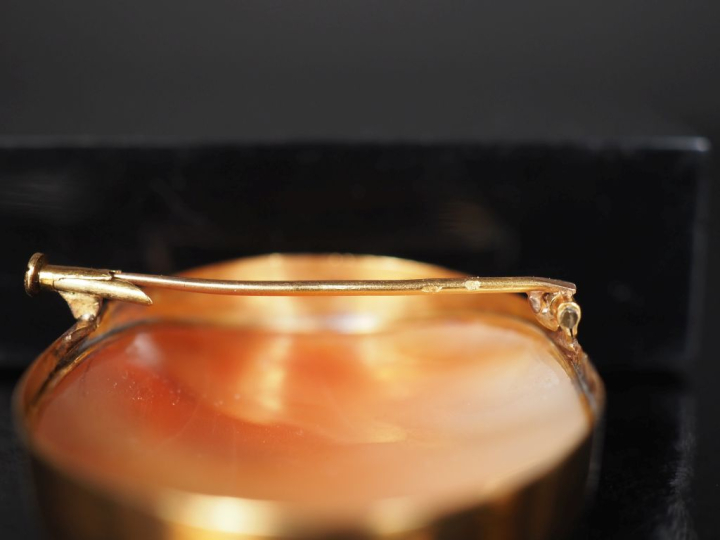 Broche de forme ovale en or jaune 750, sertie d'un camée figurant une 