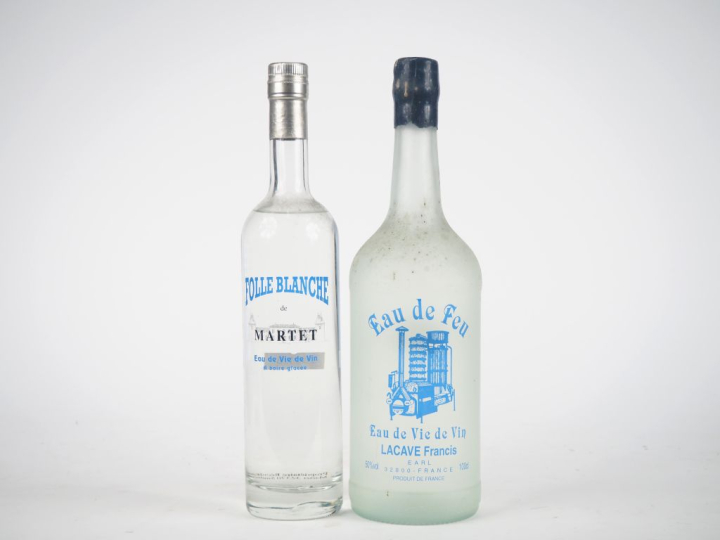 2 BOUTEILLES EAU DE VIE DE VIN : 1 FOLLE BLANCHE (50 CL)  MARTET 50 % 