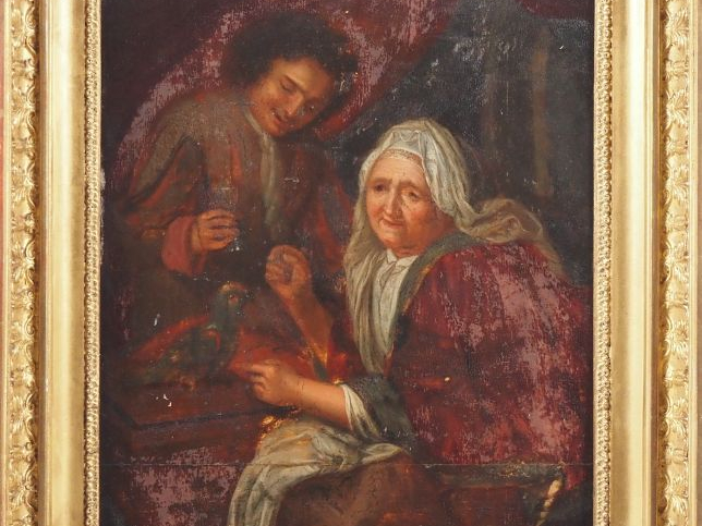 Ecole du Nord XIXème.  "personnages" Paire d'huiles sur panneau, dans 