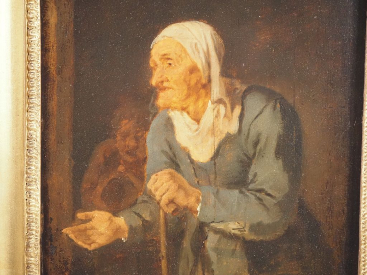 Ecole du Nord XIXème.  "personnages" Paire d'huiles sur panneau, dans 