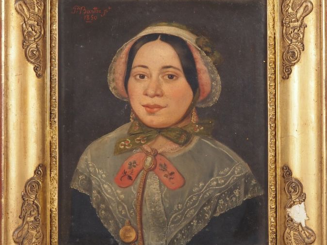 BARTHE.  "portraits de jeune fille" Paire d'huiles sur papier, dans le