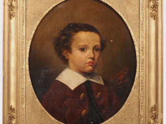 Vente aux enchères L. LEMARESQUIER.  "portrait d'enfant" Huile sur toile, signée en bas à